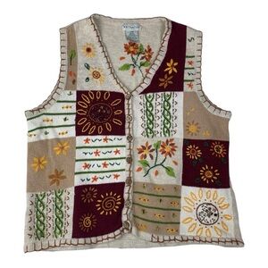 White stag size large knit embroidered vintage Colorful Patchwork Knit Vest cott